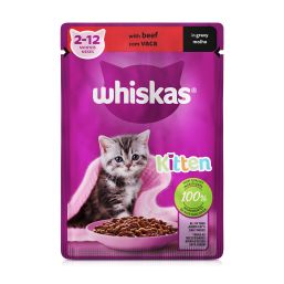 WHISKAS CAT FOOD POUCH KITTEN BEEF IN GRAVY 85G