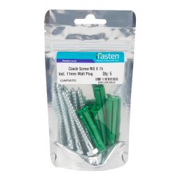 IFASTEN COACH SCREW M8X75MM & WALL PLUG GREEN 5 PP