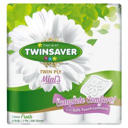 TWINSAVER TOILET PAPER 2PLY VIRG MINI 10X9P 1371