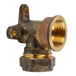 COMPRESSION BRASS ELBOW WALL PLATE 15MMX1/2 SABS