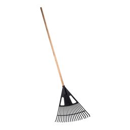 LEAF RAKE-PLASTIC X WOODEN HANDLE-LONG FLAT TEETH