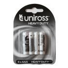 UNIROSS BATTERY HEAVY DUTY ZINC AAA 4 PACK