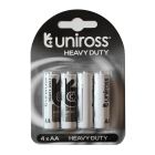 UNIROSS BATTERY HEAVY DUTY ZINC AA 4 PACK