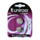 UNIROSS BATTERY LITHIUM COIN 3V CR2032 2 PACK